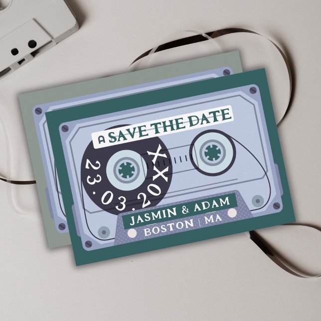 Retro Emerald Green Cassette Tape Hochzeit Save The Date (Von Creator hochgeladen)
