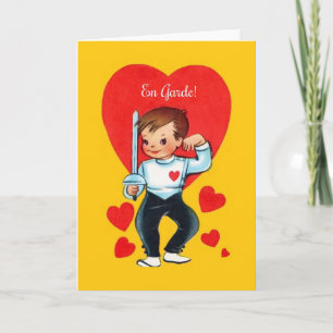 Retro En Garde Fencing Valentine Greeting Card Feiertagskarte