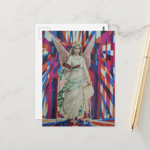 Retro Engel überquert Brückencollage-Kunst Postkarte