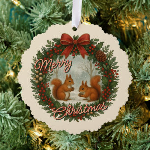 Retro English Holiday Kranz mit Niedlichen Eichhör Ornament Karte