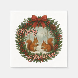 Retro English Holiday Kranz mit Niedlichen Eichhör Serviette