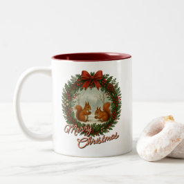 Retro English Holiday Kranz mit Niedlichen Eichhör Zweifarbige Tasse