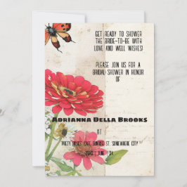 Retro Ephemera Zinnia und Ladybug Brautparty Einladung