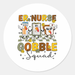 Retro Er Nurse Gobble Squad Erntedank Turkey Ed Runder Aufkleber