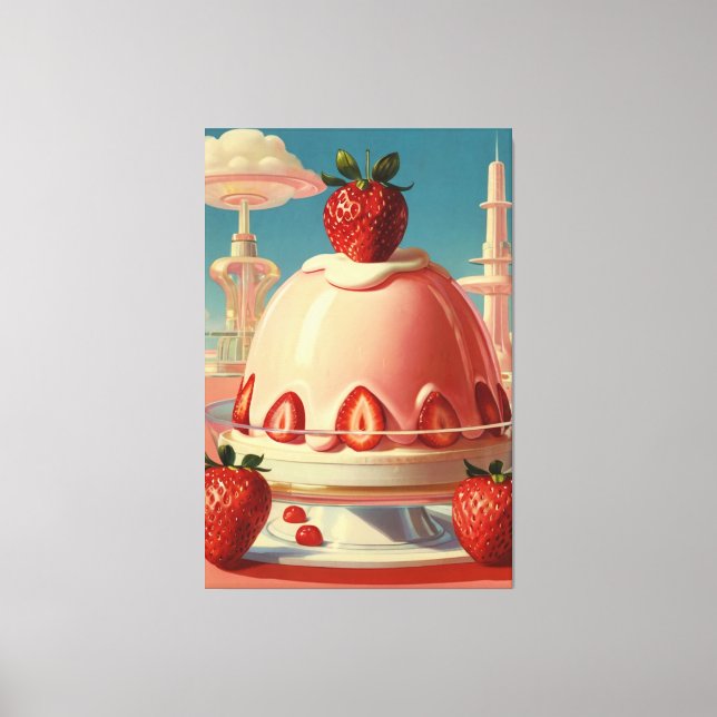 Retro-Erdbeerkuchen Canvas Print Leinwanddruck (Vorderseite)