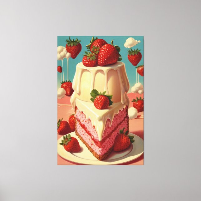 Retro Erdbeerkuchen Canvas Print Leinwanddruck (Vorderseite)