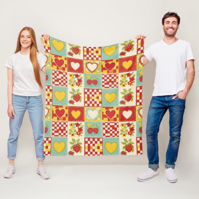 Retro-Erdbeerstückwerk-Blumenmuster Fleecedecke (Beispiel)