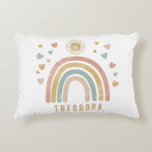 Retro-Erdige Farben Wasserfarben-Regenbogen und So Dekokissen