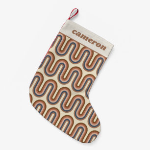Retro-erdige Wellenlinien in Braun personalisierte Kleiner Weihnachtsstrumpf