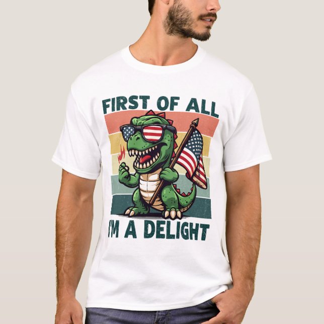 Retro Erwachsene Dinosaurier zuerst bin ich ein De T-Shirt (Vorderseite)