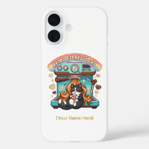 Retro-Espresso-Katz-Café-Barista-Personalisiert iPhone 16 Hülle