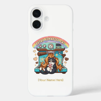 Retro-Espresso-Katz-Café-Barista-Personalisiert iPhone 16 Hülle
