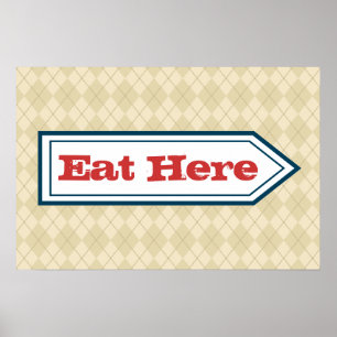 Retro essen Here Sign Poster