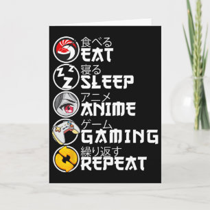 Retro Essen Schlaf Anime Gaming Wiederholen Kawaii Karte