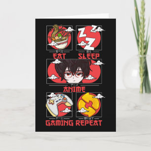 Retro Essen Schlaf Anime Gaming Wiederholen Kawaii Karte