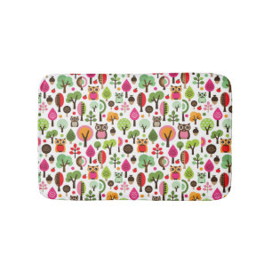 Retro Eulenmuster des rosa Blattbaums Badematte