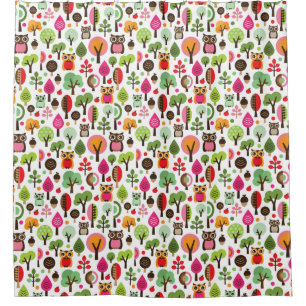 Retro Eulenmuster des rosa Blattbaums Duschvorhang