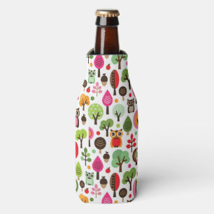 Retro Eulenmuster des rosa Blattbaums Flaschenkühler