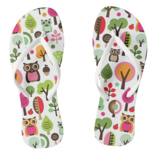 Retro Eulenmuster des rosa Blattbaums Flip Flops