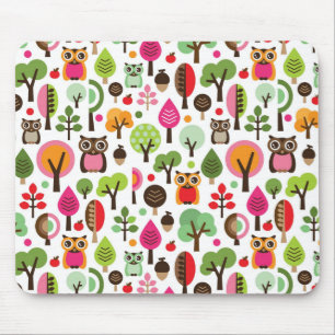 Retro Eulenmuster des rosa Blattbaums Mousepad