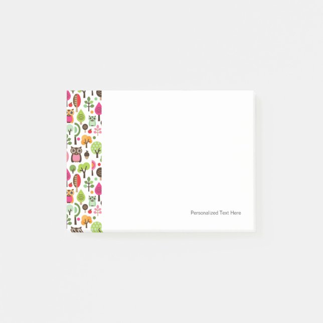 Retro Eulenmuster des rosa Blattbaums Post-it Klebezettel (Vorderseite)