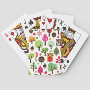 Retro Eulenmuster des rosa Blattbaums Spielkarten