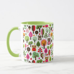 Retro Eulenmuster des rosa Blattbaums Tasse