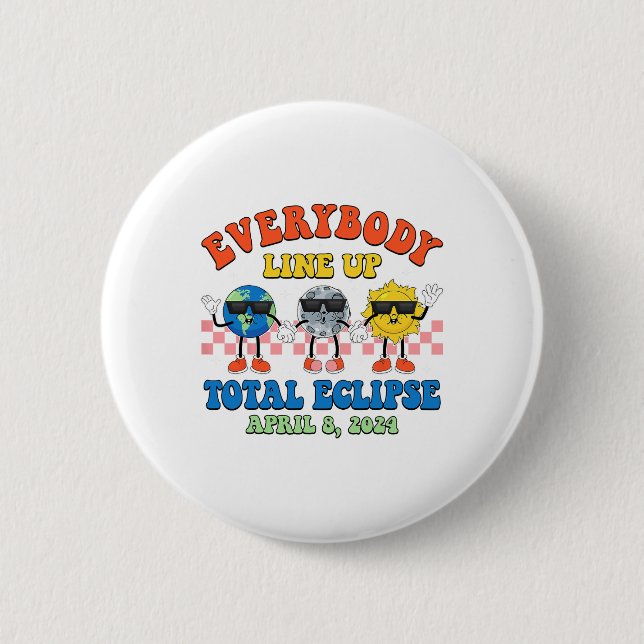 Retro Everybody line Up Total Solar Eclipse 2024 E Button (Vorderseite)