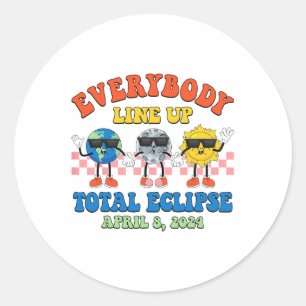 Retro Everybody line Up Total Solar Eclipse 2024 E Runder Aufkleber