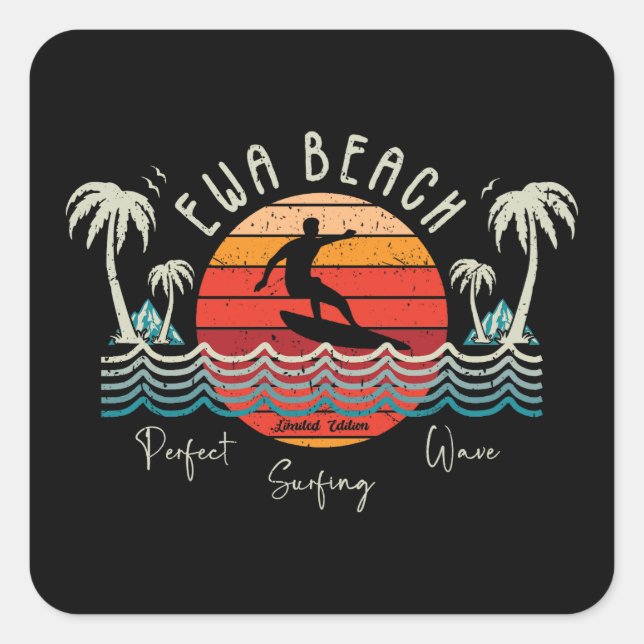 Retro Ewa Beach Quadratischer Aufkleber (Vorderseite)