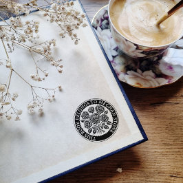 Retro Exlibris Briefmarke mit Rose für die Bibliot Gummistempel