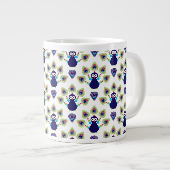 Retro exotischer Pfau Indiens Jumbo-Tasse (Vorderseite Rechts)