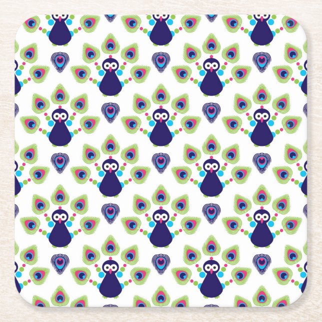 Retro exotischer Pfau Indiens Rechteckiger Pappuntersetzer (Vorderseite)