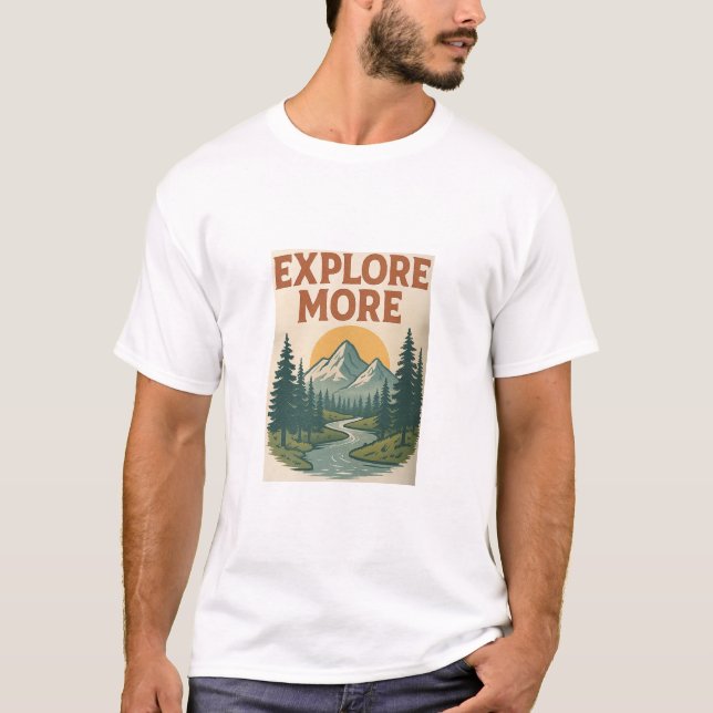 Retro "Explore More" T - Shirt für Bergwanderungen (Vorderseite)