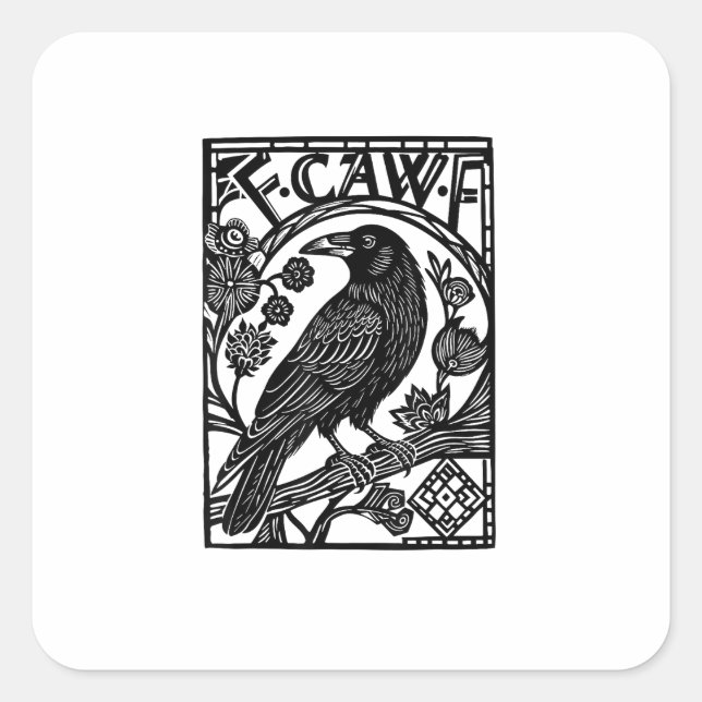 Retro F Caw F Crow Funny Saying Meme Design Quadratischer Aufkleber (Vorderseite)