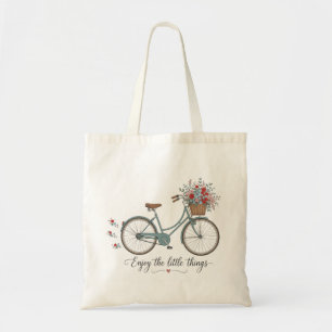 Retro-Fahrrad mit Blumen Genieße die kleinen Dinge Tragetasche