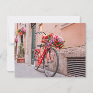 Retro-Fahrrad und Blumen-Postkarte Postkarte