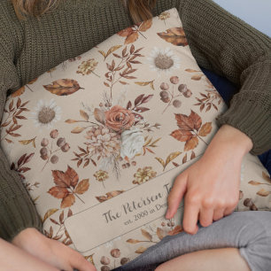Retro Fall florale elegante Familienname personali Kissen