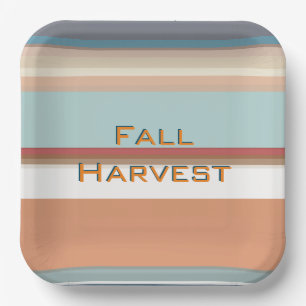 Retro Fall Harvest Blue Orange Streifen Pappteller