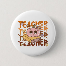 Retro Fall Teacher Pumpkin Halloween Button