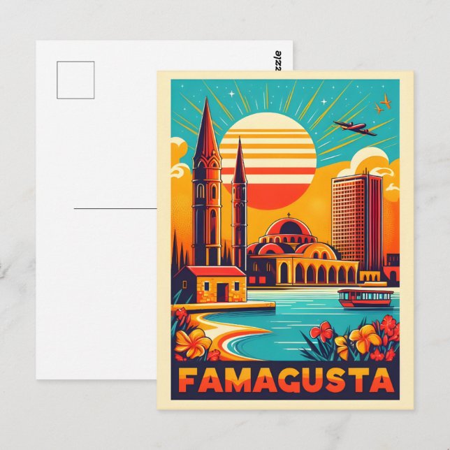 Retro Famagusta Beach Zypern Souvenirs und Geschen Postkarte (Vorne/Hinten)