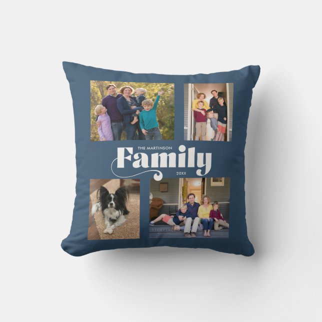 Retro Familie 4 Foto Collage blau Kissen (Vorderseite)