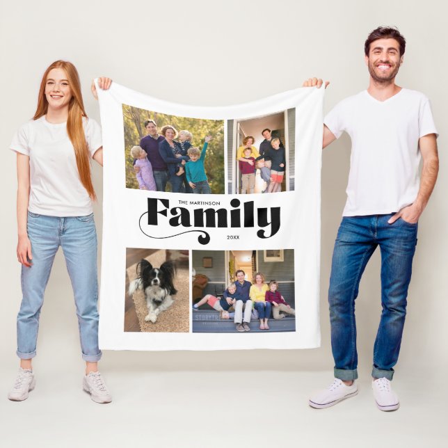 Retro Familie 4 FotoCollage Fleecedecke (Beispiel)