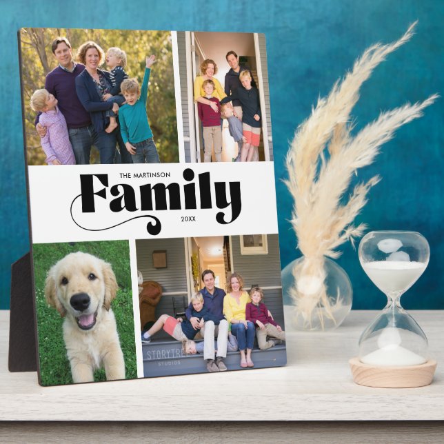 Retro Familie 4 FotoCollage Fotoplatte (Seite)