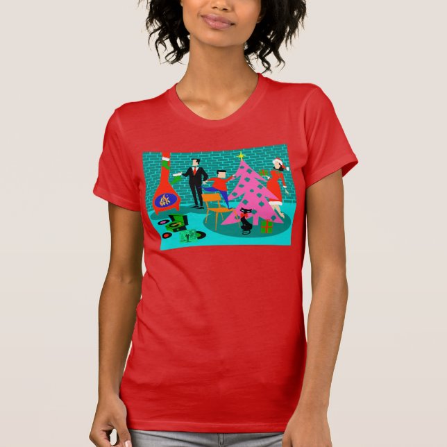 Retro Familie, die den Weihnachtsbaum-T - Shirt (Vorderseite)