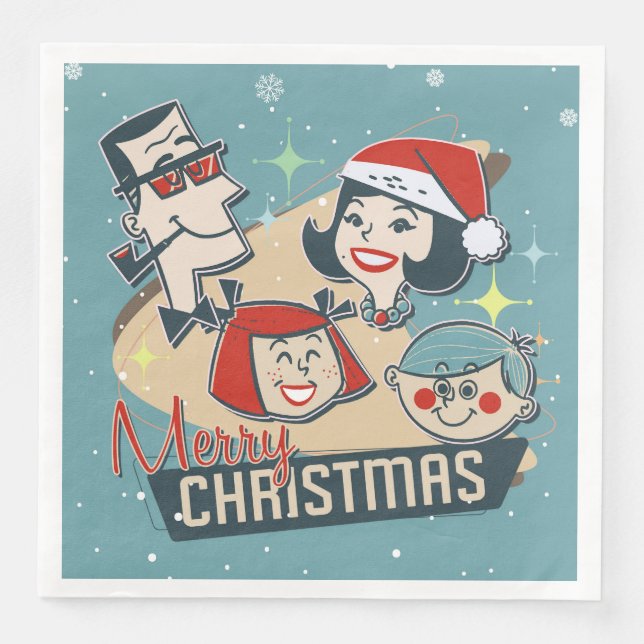 Retro Familie frohe Weihnachten glücklich Neues Ja Serviette (Vorderseite)