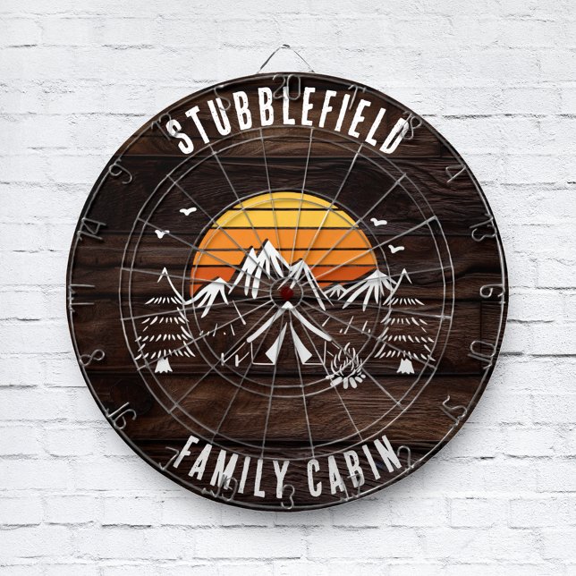 Retro Familie Kabine Name Holz Look Custom Dartscheibe (Rustic Wood Look Retro DartBorad Family Cabin)