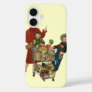 Retro Familie, Mama und Kinder Lebensmittelgeschäf iPhone 16 Hülle