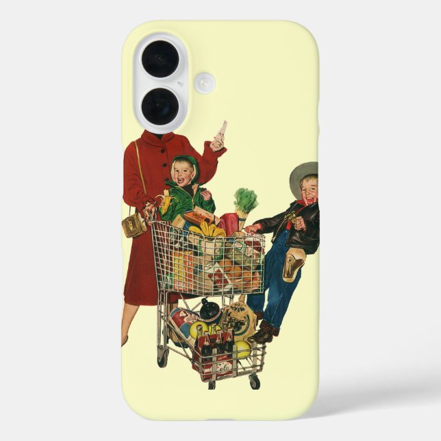 Retro Familie, Mama und Kinder Lebensmittelgeschäf iPhone 16 Hülle (Rückseite)