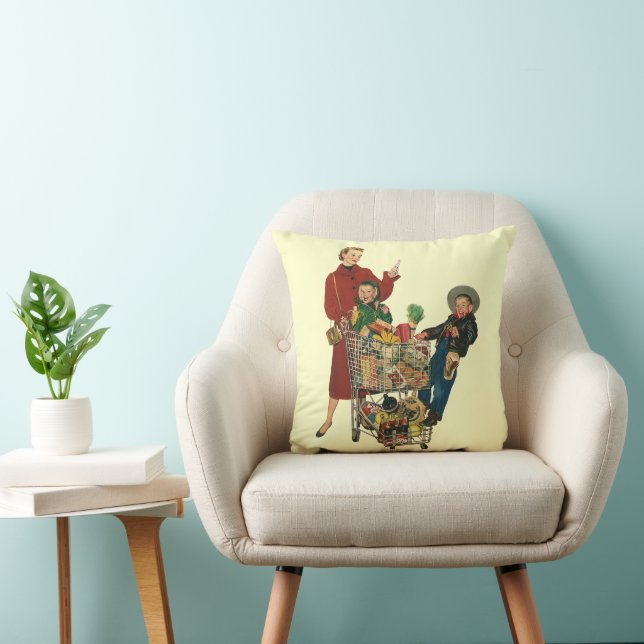 Retro Familie, Mama und Kinder Lebensmittelgeschäf Kissen (Stuhl )